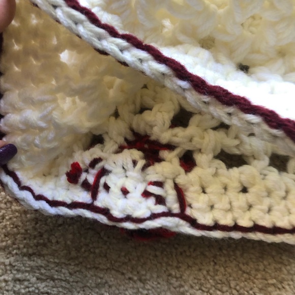 Handmade White Crochet Beanie with Red Flower - Picture 3 of 6